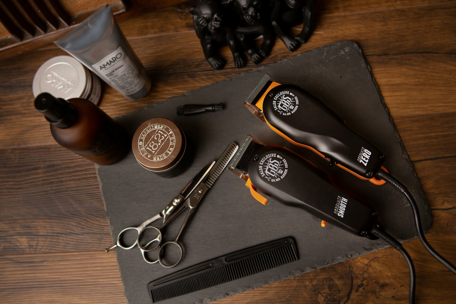 Professional scissors, clippers, brushes and grooming tools